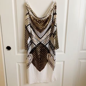 Off the shoulder strapless body con dress
